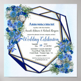 Geometric Gold Navy & Blue Blume Wedding Poster