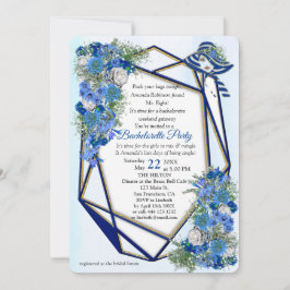Geometric Gold Navy - Blue Flowers Bachelorette Einladung