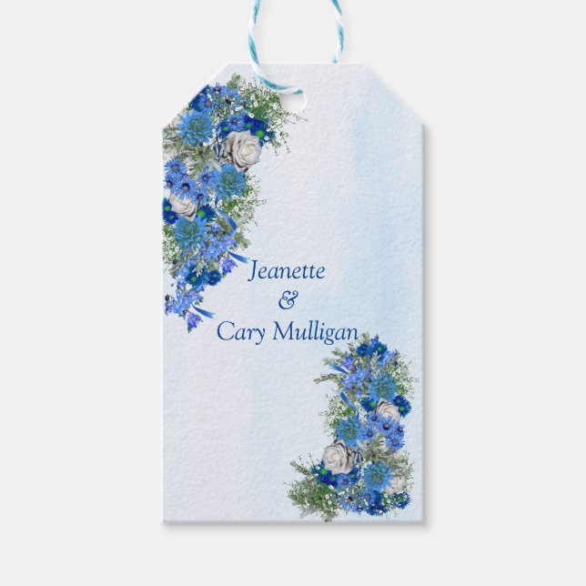 Geometric - Gold Navy Blue Flowers - Geschenkmarke Geschenkanhänger (Vorderseite)
