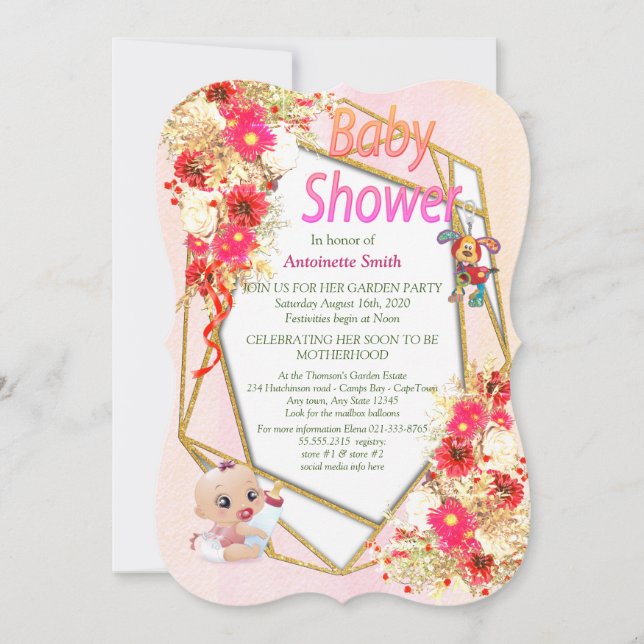 Geometric Gold Pink Baby Dusche Einladung (Vorderseite)