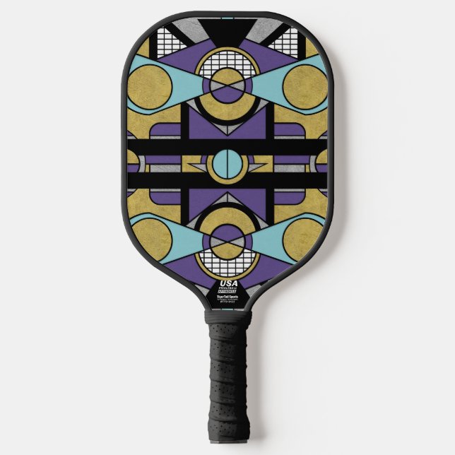 Geometric Gold Purple Art Deco Abstract Design Pickleball Schläger (Vorderseite)