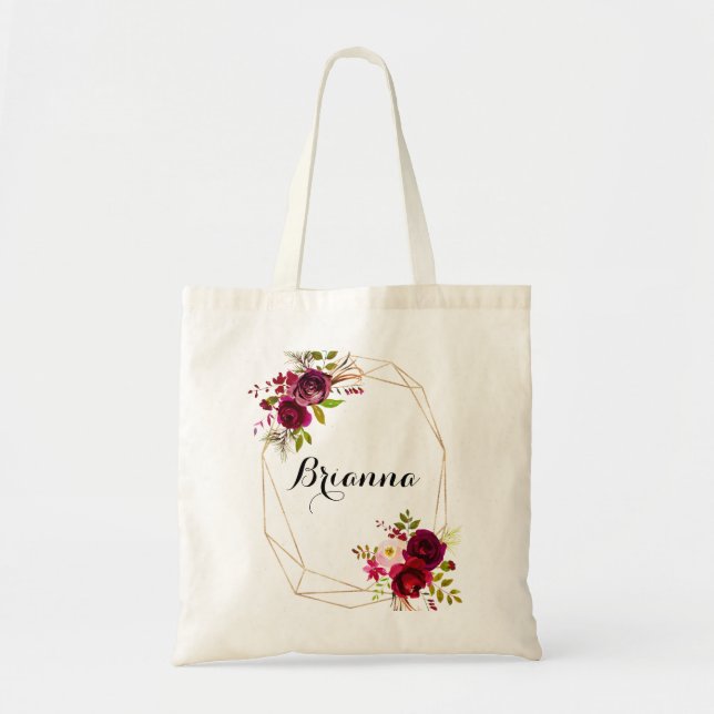Geometric Gold Rustic Blush Burgundy Bridesmaid Tragetasche (Vorne)