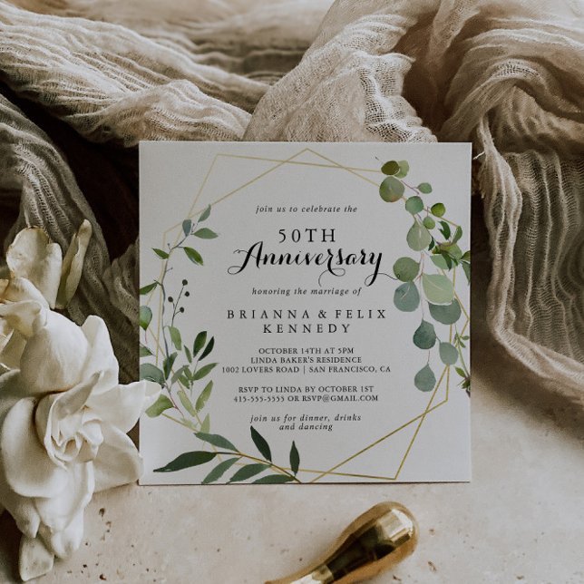 Geometric Gold Tropical 50 Jahre Hochzeit Einladung (Von Creator hochgeladen)