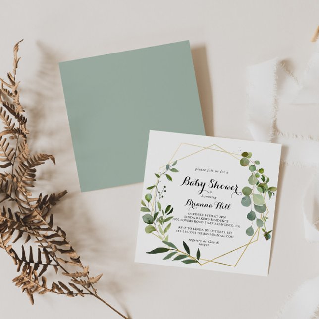 Geometric Gold Tropical Calligraphy Baby Shower Einladung (Von Creator hochgeladen)