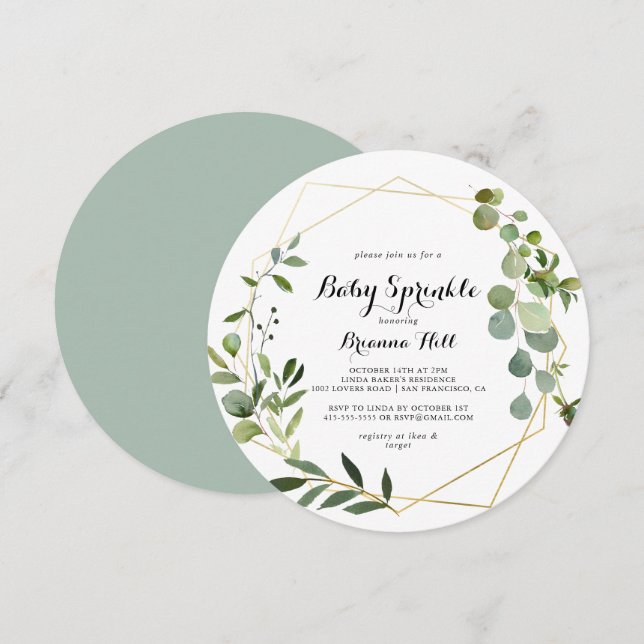Geometric Gold Tropical Calligraphy Baby Sprinkle Einladung (Vorne/Hinten)