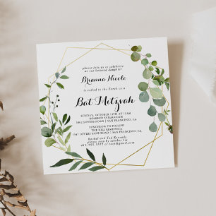 Geometric Gold Tropical Calligraphy Bat Mitzvah Einladung