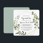 Geometric Gold Tropical Calligraphy Sip und Siehe Einladung<br><div class="desc">Diese geometrische goldene Tropenkalligrafie schlürft und erfreut sich einer besonderen Vorliebe für ein einfaches Treffen mit dem Baby-Party. Das Design besticht durch handbemalte grüne Blätter,  die einen goldenen geometrischen Rahmen schmücken.</div>