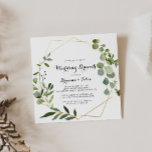 Geometric Gold Tropical Calligraphy Wedding Brunch Einladung<br><div class="desc">Diese geometrische goldene Tropenkalligrafie Hochzeitsbrunch Einladung ist perfekt für eine einfache Familie und Freunde Tag nach der Hochzeit zusammenkommen Brunch. Das Design besticht durch handbemalte grüne Blätter,  die einen goldenen geometrischen Rahmen schmücken.</div>