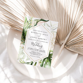 Geometric Gold Tropical Front & Back Wedding Einladung