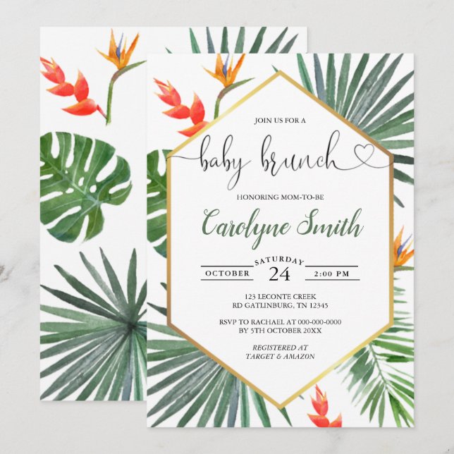 Geometric Gold Tropical Gender Neutral Baby Brunch Einladung (Vorne/Hinten)