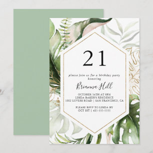 Geometric Gold Tropical Green 21. Geburtstag Party Einladung
