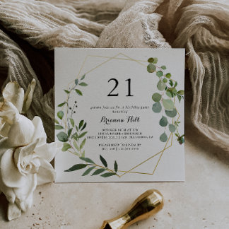Geometric Gold Tropical Green 21. Geburtstag Party Einladung