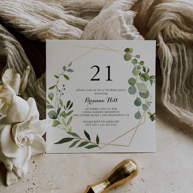 Geometric Gold Tropical Green 21. Geburtstag Party Einladung (Von Creator hochgeladen)