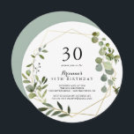 Geometric Gold Tropical Green 30. Geburtstag Party Einladung<br><div class="desc">Diese geometrisch goldgrüne Party Einladung aus dem 30. Jahrhundert eignet sich perfekt für eine moderne Geburtstagsparty. Das Design besticht durch handbemalte grüne Blätter,  die einen goldenen geometrischen Rahmen schmücken.</div>