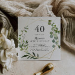 Geometric Gold Tropical Green 40. Geburtstag Party Einladung<br><div class="desc">Diese geometrische goldgrüne Party Einladung aus dem 40. Jahrhundert eignet sich perfekt für eine Geburtstagsfeier. Das Design besticht durch handbemalte grüne Blätter,  die einen goldenen geometrischen Rahmen schmücken.</div>
