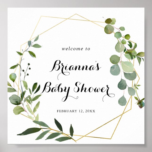 Geometric Gold Tropical Green Baby Dusche Willkomm Poster (Vorne)