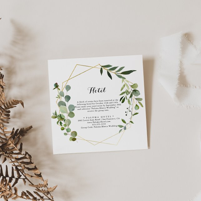 Geometric Gold Tropical Green Calligraphy Hotel Begleitkarte (Von Creator hochgeladen)