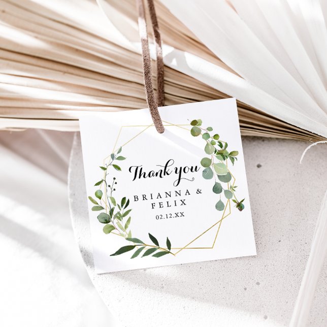 Geometric Gold Tropical Green Calligraphy Wedding Geschenkanhänger (Von Creator hochgeladen)