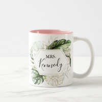 Geometric Gold Tropical Green Mrs. Newlywed Bride