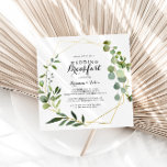 Geometric Gold Tropical Green Wedding Breakfast Einladung<br><div class="desc">Dieses geometrische,  goldgrüne Hochzeitsfrühstück ist perfekt für einen einfachen Tag nach der Hochzeitsfamilie und den Freunden,  das Frühstück zu sich zu nehmen. Das Design besticht durch handbemalte grüne Blätter,  die einen goldenen geometrischen Rahmen schmücken.</div>