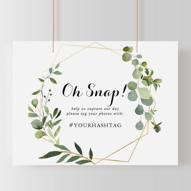 Geometric Gold Tropical Green Wedding Oh Snap Sign Poster (Von Creator hochgeladen)
