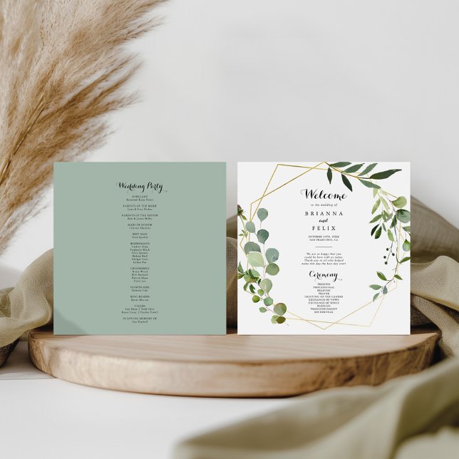 Geometric Gold Tropical Green Wedding Program Programm (Von Creator hochgeladen)