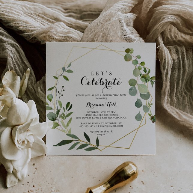 Geometric Gold Tropical Let's Celebrate Party Einladung (Von Creator hochgeladen)