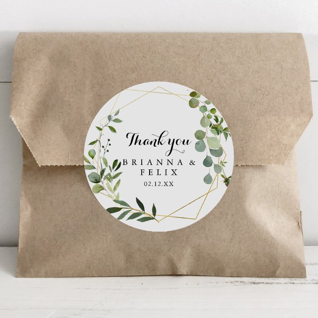 Geometric Gold Tropical Thank You Wedding Favor Runder Aufkleber (Von Creator hochgeladen)