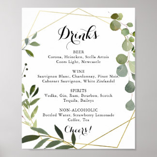 Geometric Gold Tropical Wedding Drinks Menu Sign Poster