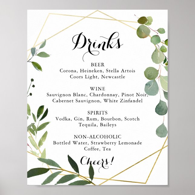 Geometric Gold Tropical Wedding Drinks Menu Sign Poster (Vorne)