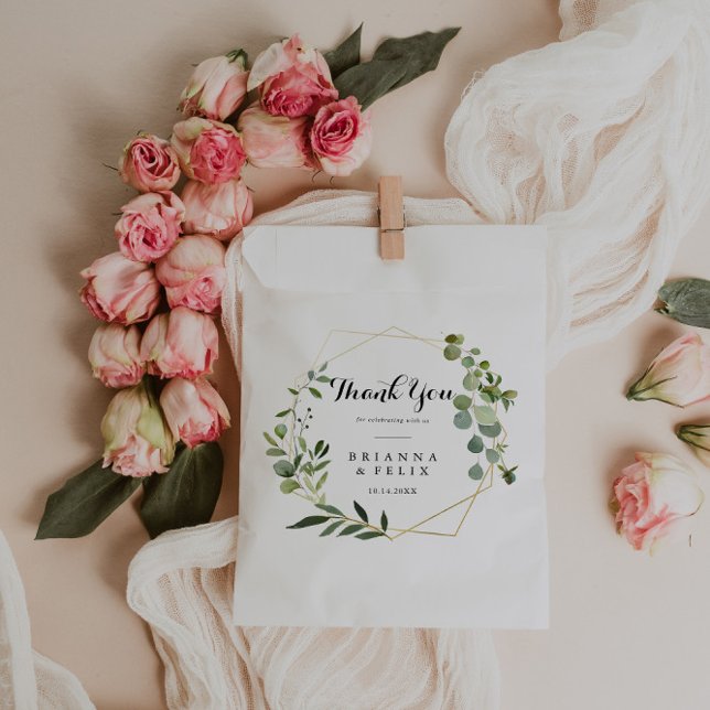 Geometric Gold tropisches Grün Danke Hochzeit Geschenktütchen (Von Creator hochgeladen)