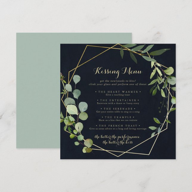 Geometric Gold Wedding Kissing Menu Game Card (Vorne/Hinten)