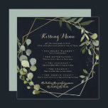 Geometric Gold Wedding Kissing Menu Game Card<br><div class="desc">Diese geometrische goldene Hochzeitskissingkarte eignet sich perfekt für einen einfachen Hochzeitsempfang. Das Design besteht aus handbemalten,  grünen Blätter,  die in einem dunkelblauen Hintergrund gehalten sind und einen geometrischen Rahmen in Gold zieren.</div>