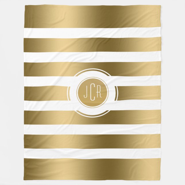 Geometric Gold & White Stripes Modern Design Fleecedecke (Vorderseite)
