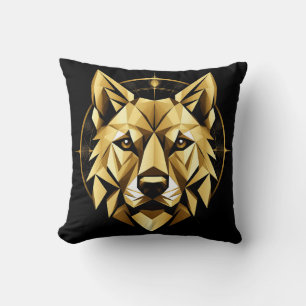 Geometric Golden Wolf Illustration Kissen