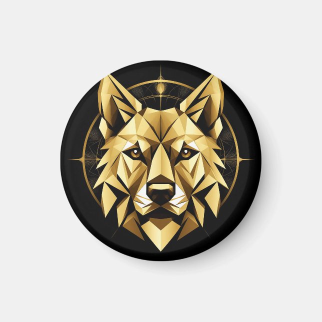 Geometric Golden Wolf Illustration Magnet (Vorne)