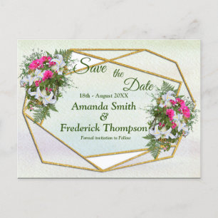 Geometric GoldGlitter Blume Bouquet Save the Date Ankündigungspostkarte