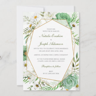 Geometric Green Rose Wedding Invitation
