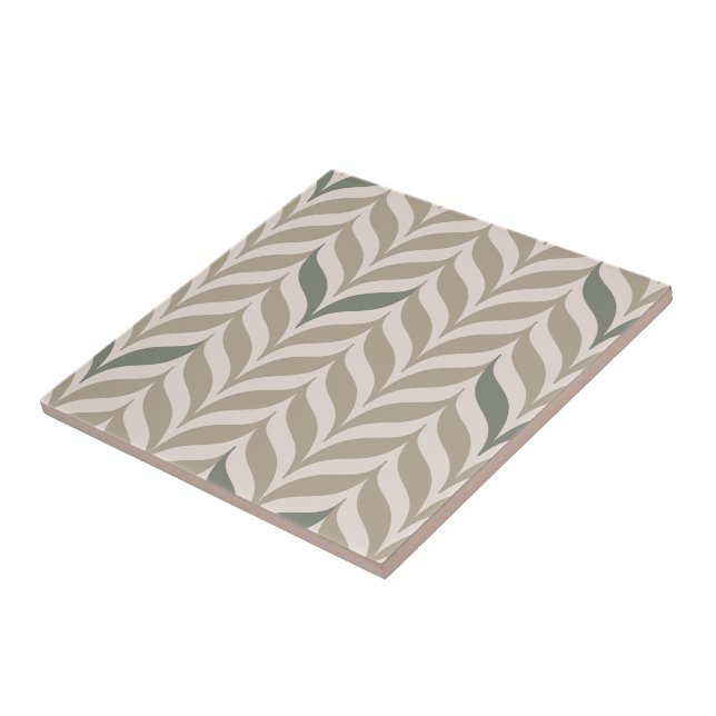 Geometric Green Taupe Decorative Leaf Muster DIY Fliese (Seite)