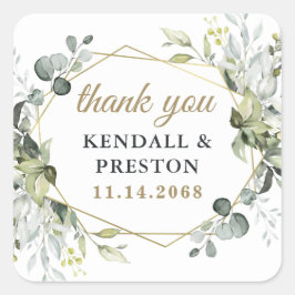 Geometric Greenery Elegant Gold Wedding Vielen Dan Quadratischer Aufkleber