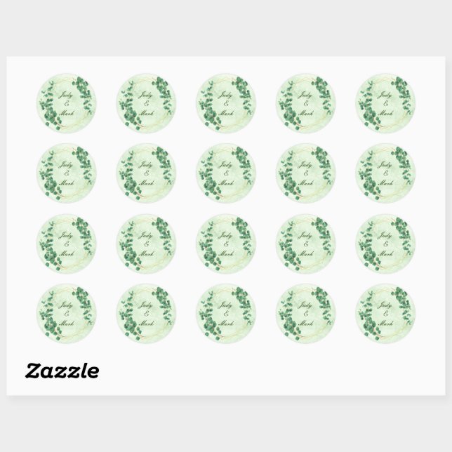 Geometric Greenery Eucalyptus Blätter Wedding Sieg Runder Aufkleber (Blatt)