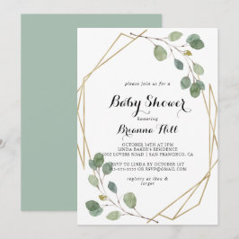 Geometric Greenery Eucalyptus Foliage Baby Shower Einladung