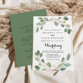Geometric Greenery Eucalyptus Front & Back Wedding Einladung