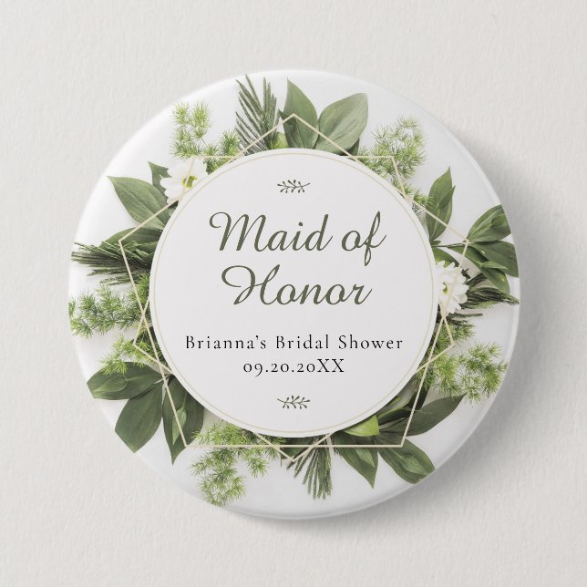 Geometric Greenery Foliage Frame Bridal Party Role Button (Vorderseite)