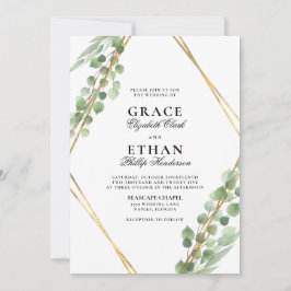 Geometric Greenery Gold Frame Eukalyptus Wedding Einladung