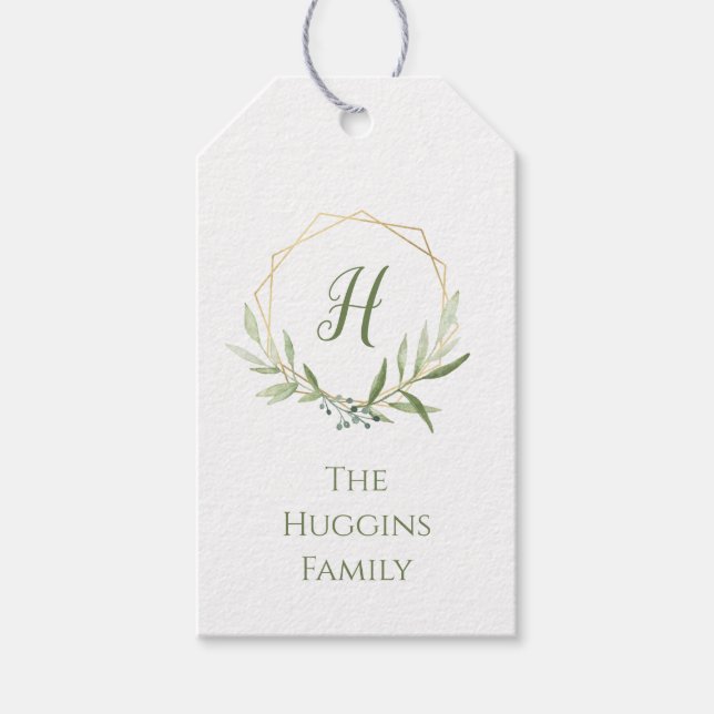 Geometric Greenery Kreath Geschenkanhänger (Vorderseite)