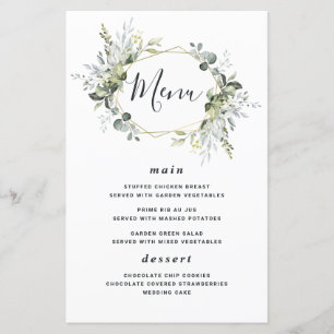 Geometric Greenery Moderne Gold Wedding Menu Cards