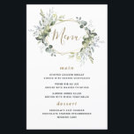 Geometric Greenery Moderne Gold Wedding Menu Cards<br><div class="desc">Das Design umfasst Eukalyptus,  Sukkulente und Grünelemente in staubigen Salbei- und Blau-Grau-Tönen mit einem in Gold gefärbten geometrischen Terrarienrahmen. Der Rücken ist mit einem staubigen,  salzgrünen natürlichen,  korrofarbenen Hintergrund versehen.</div>