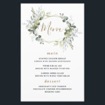 Geometric Greenery Moderne Gold Wedding Menu Cards<br><div class="desc">Das Design umfasst Eukalyptus,  Sukkulente und Grünelemente in staubigen Salbei- und Blau-Grau-Tönen mit einem in Gold gefärbten geometrischen Terrarienrahmen. Der Rücken ist mit einem staubigen,  salzgrünen natürlichen,  korrofarbenen Hintergrund versehen.</div>