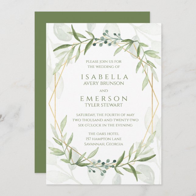 Geometric Greenery Wedding Einladung (Vorne/Hinten)